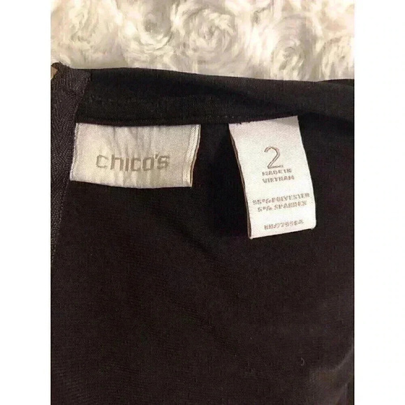 Chicos Size 2 Large Black Blouse Zipper Back Scoop Neck Stretch - Picture 3 of 3